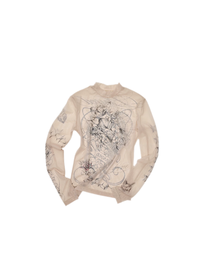 Tattoo Print Mesh Top