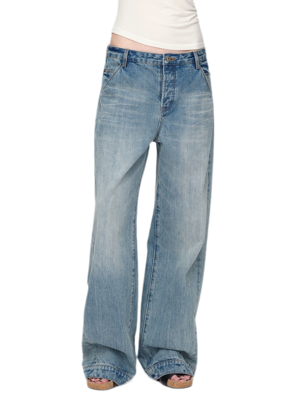 Gewassen vintage jeans met rechte pijpen