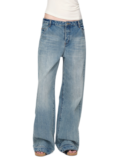 Gewassen vintage jeans met rechte pijpen