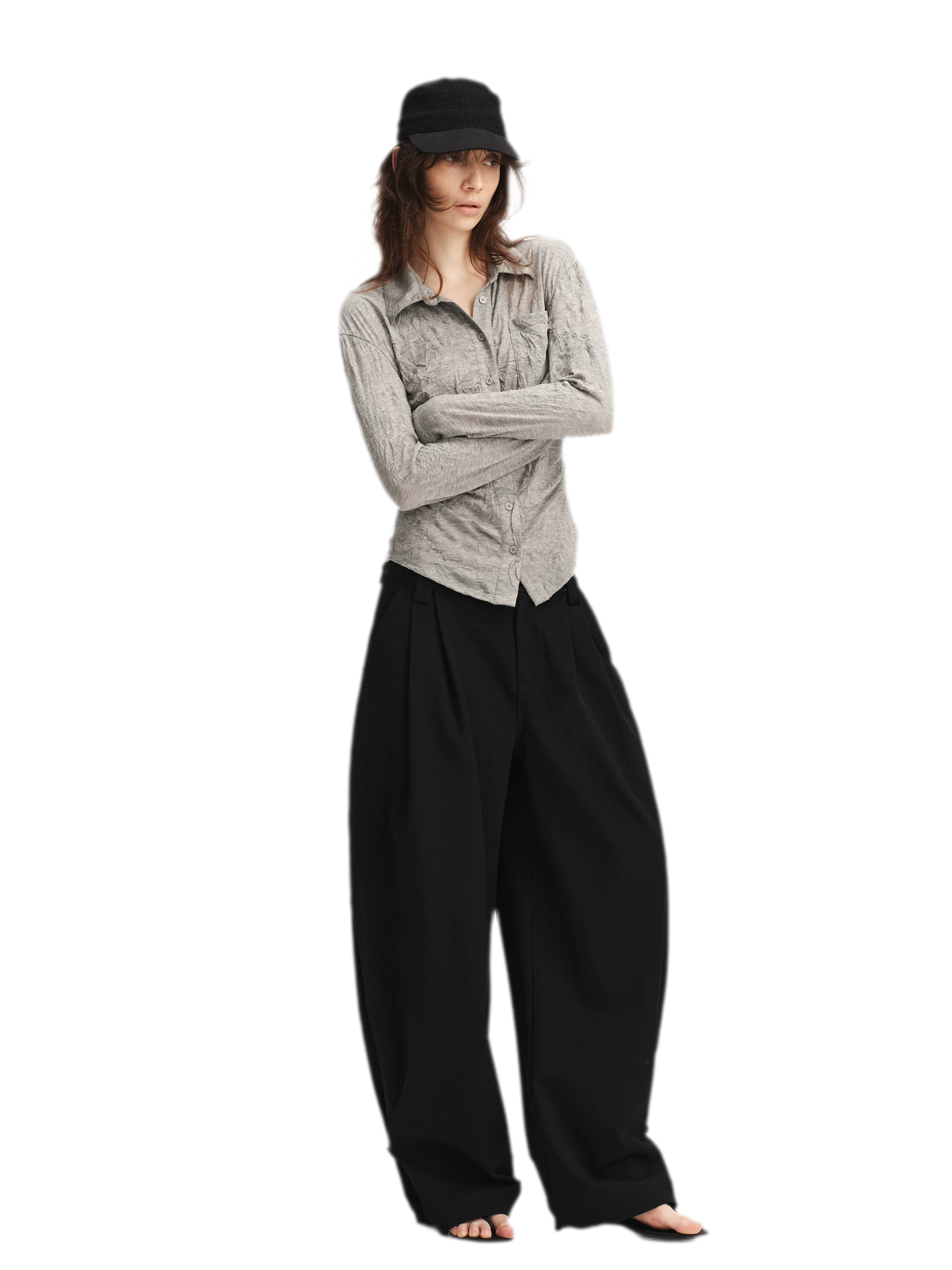 Double Pleat Wide-Leg Suit Pants