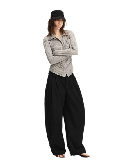 Double Pleat Wide-Leg Suit Pants