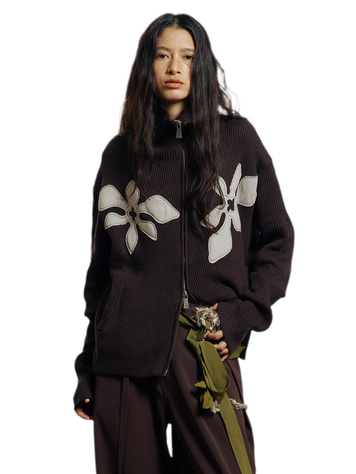 Appliqué Zip-Up Knit Jacket