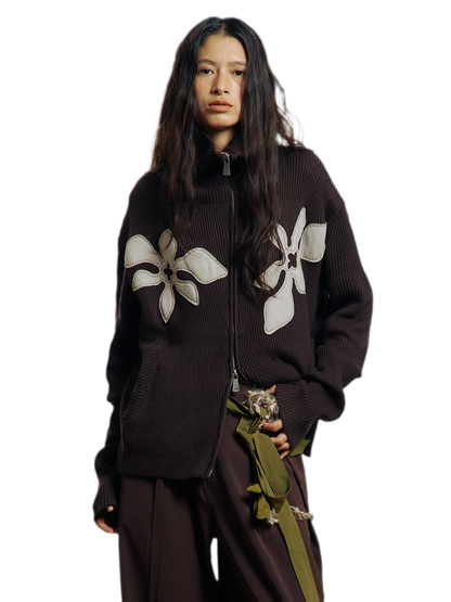Appliqué Zip-Up Knit Jacket