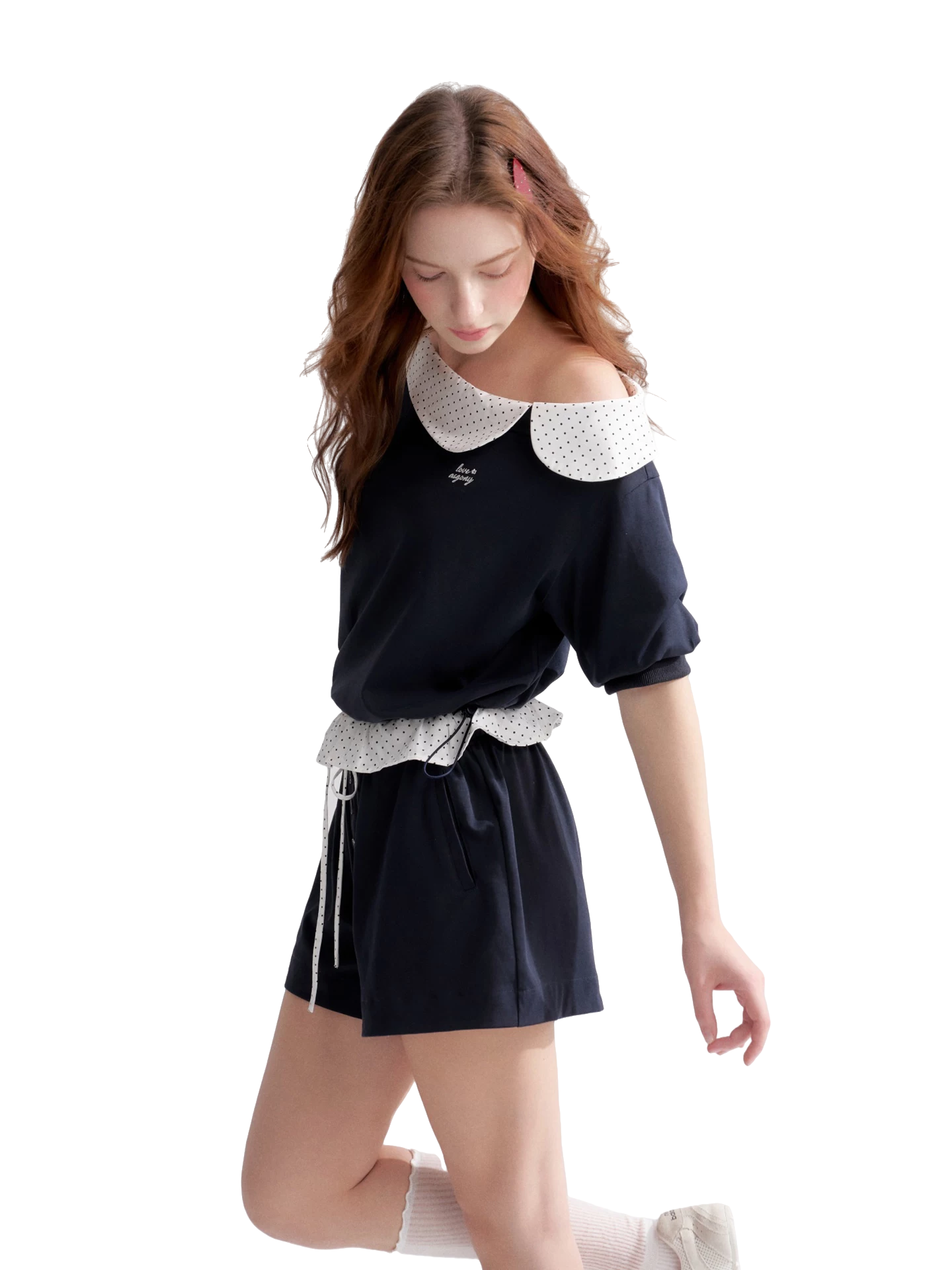 Vintage Polka Dot Asymmetric Short Sleeve Sweatshirt