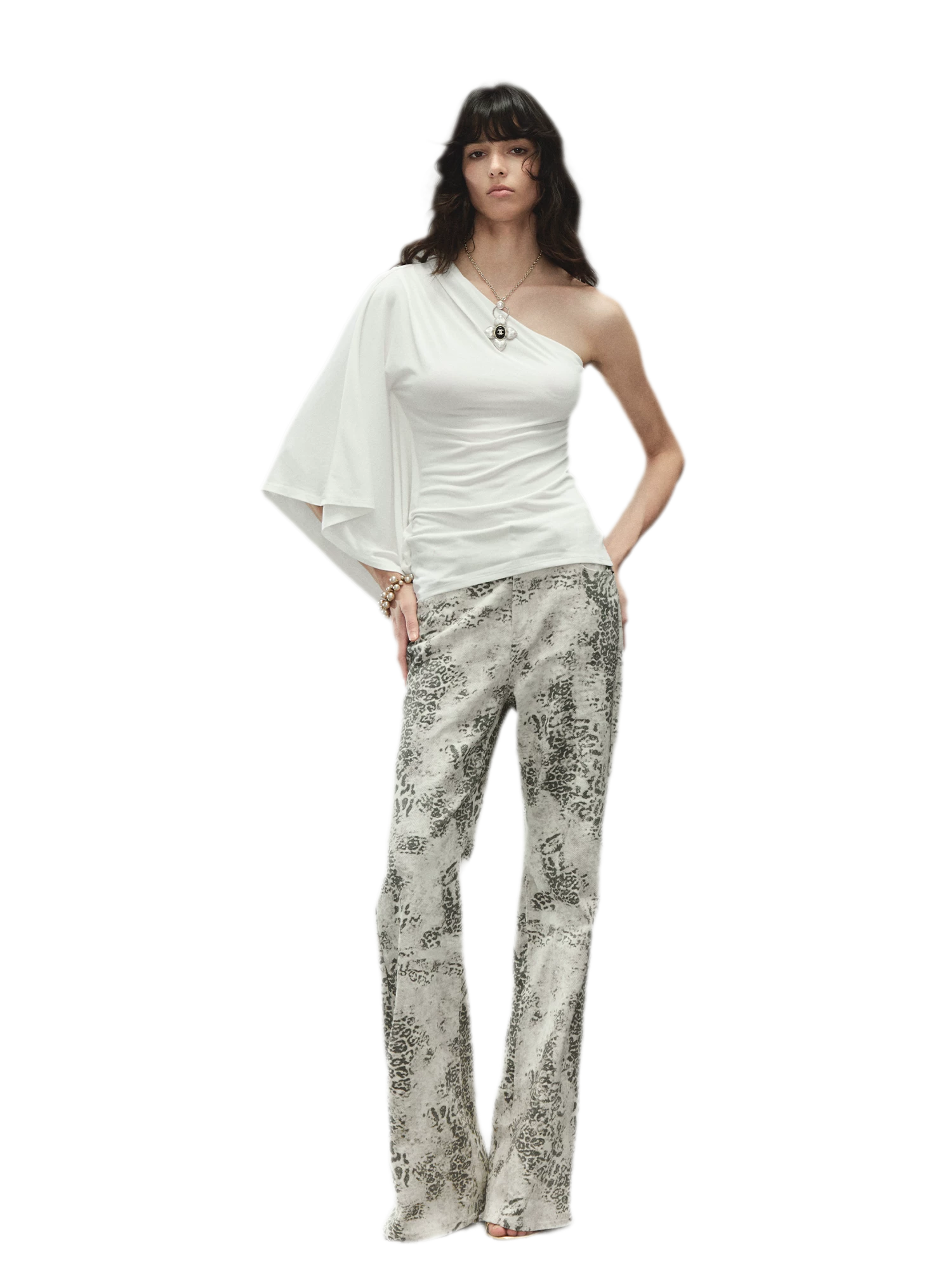 Vintage Leopard Print Washed Denim Pants
