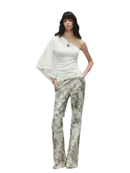 Vintage Leopard Print Washed Denim Pants