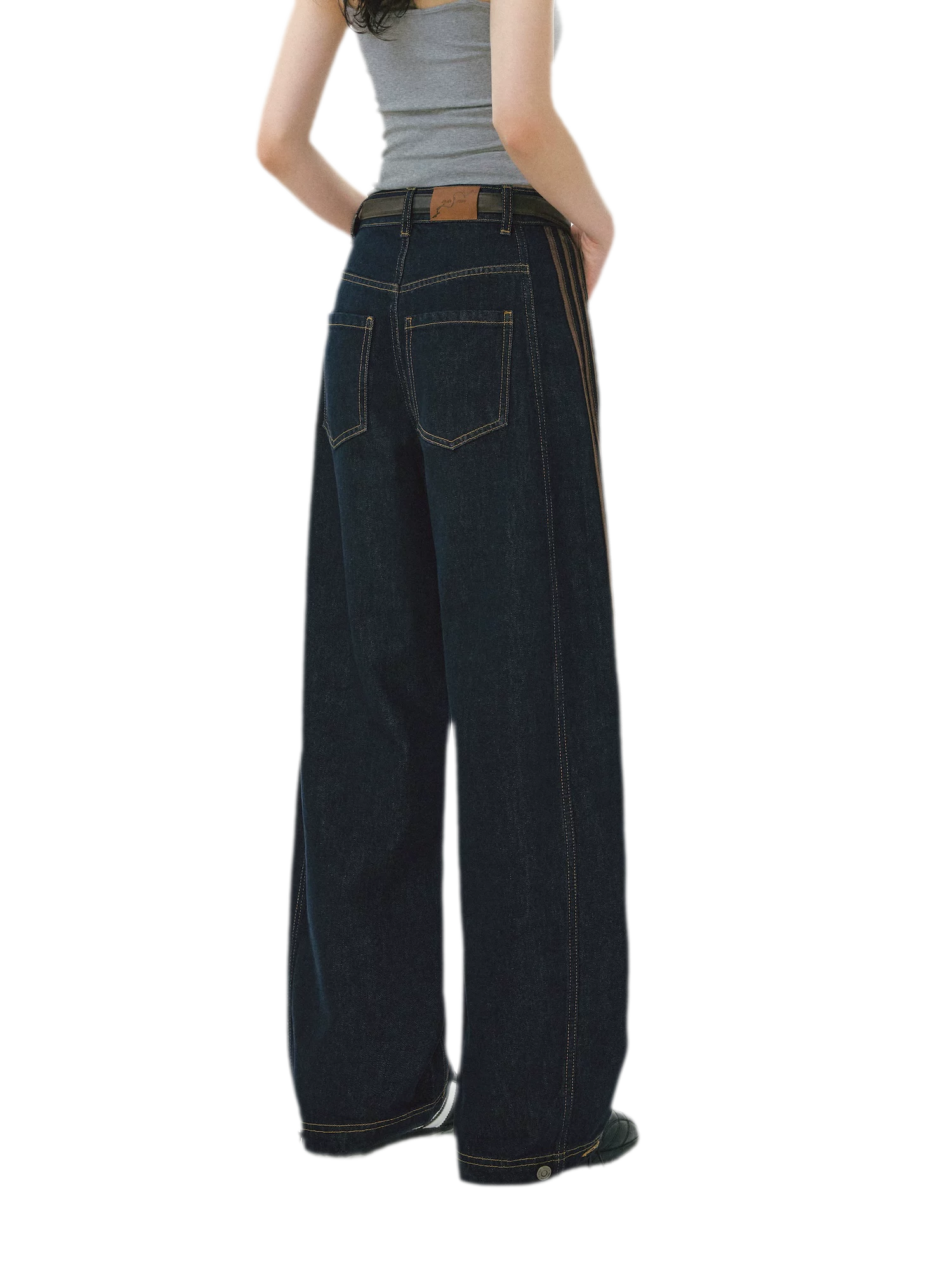 Contrast Panel Wide-Leg Jeans