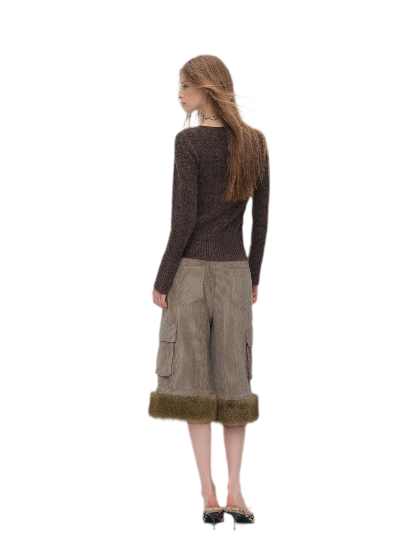 Brushed Cable-Knit Fitted Cardigan