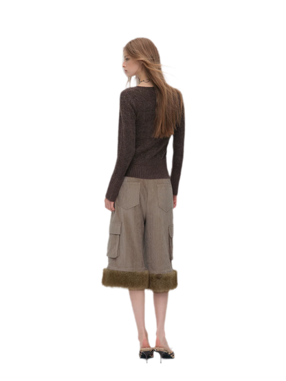 Brushed Cable-Knit Fitted Cardigan