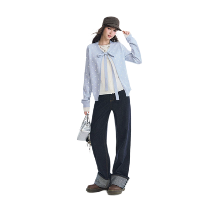 Polka-Dot Tie Bow Cardigan