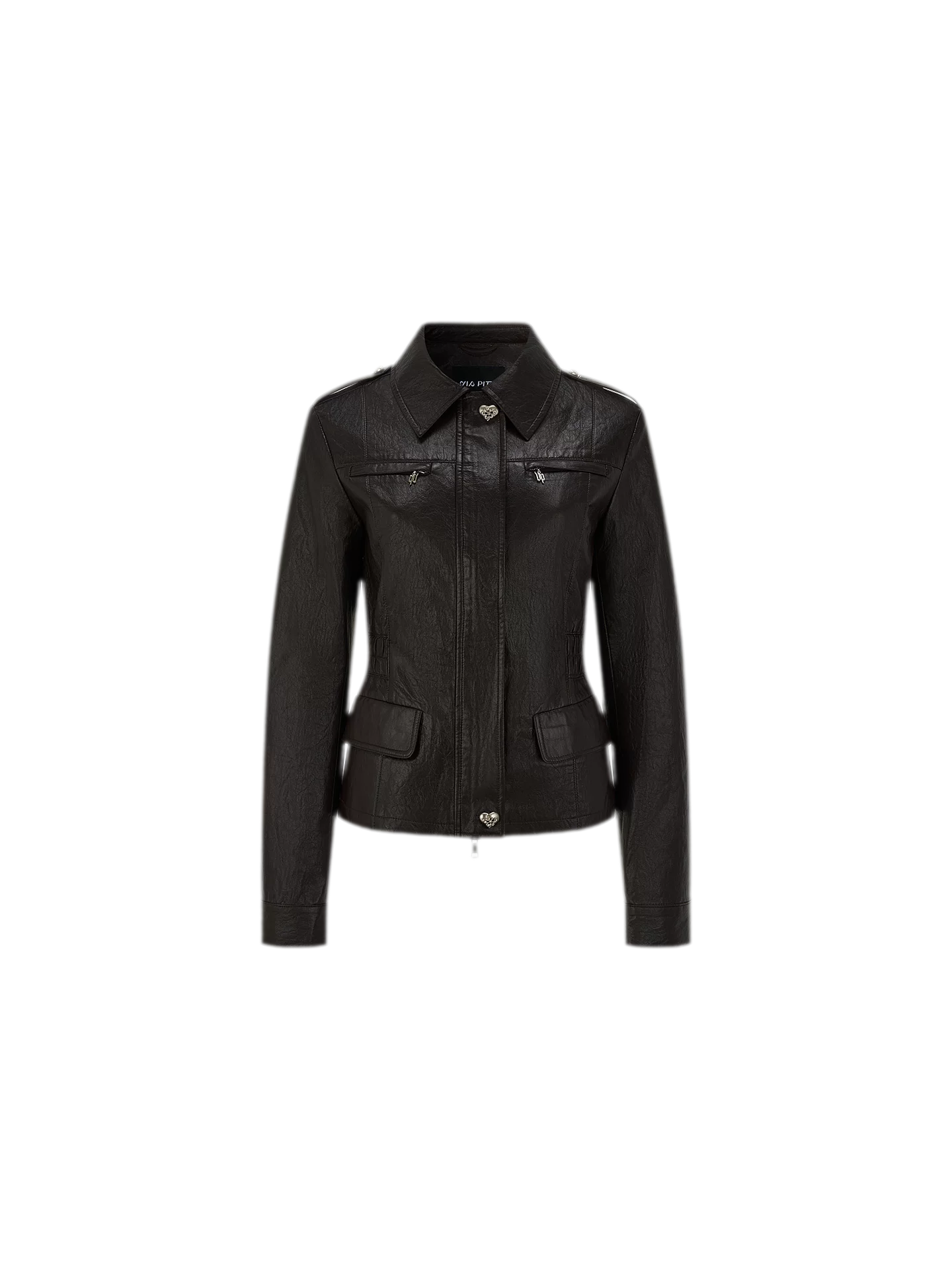 Distressed Cinched Waist PU Jacket