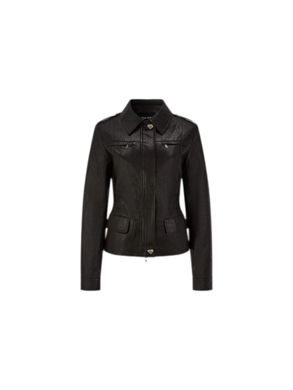 Distressed Cinched Waist PU Jacket