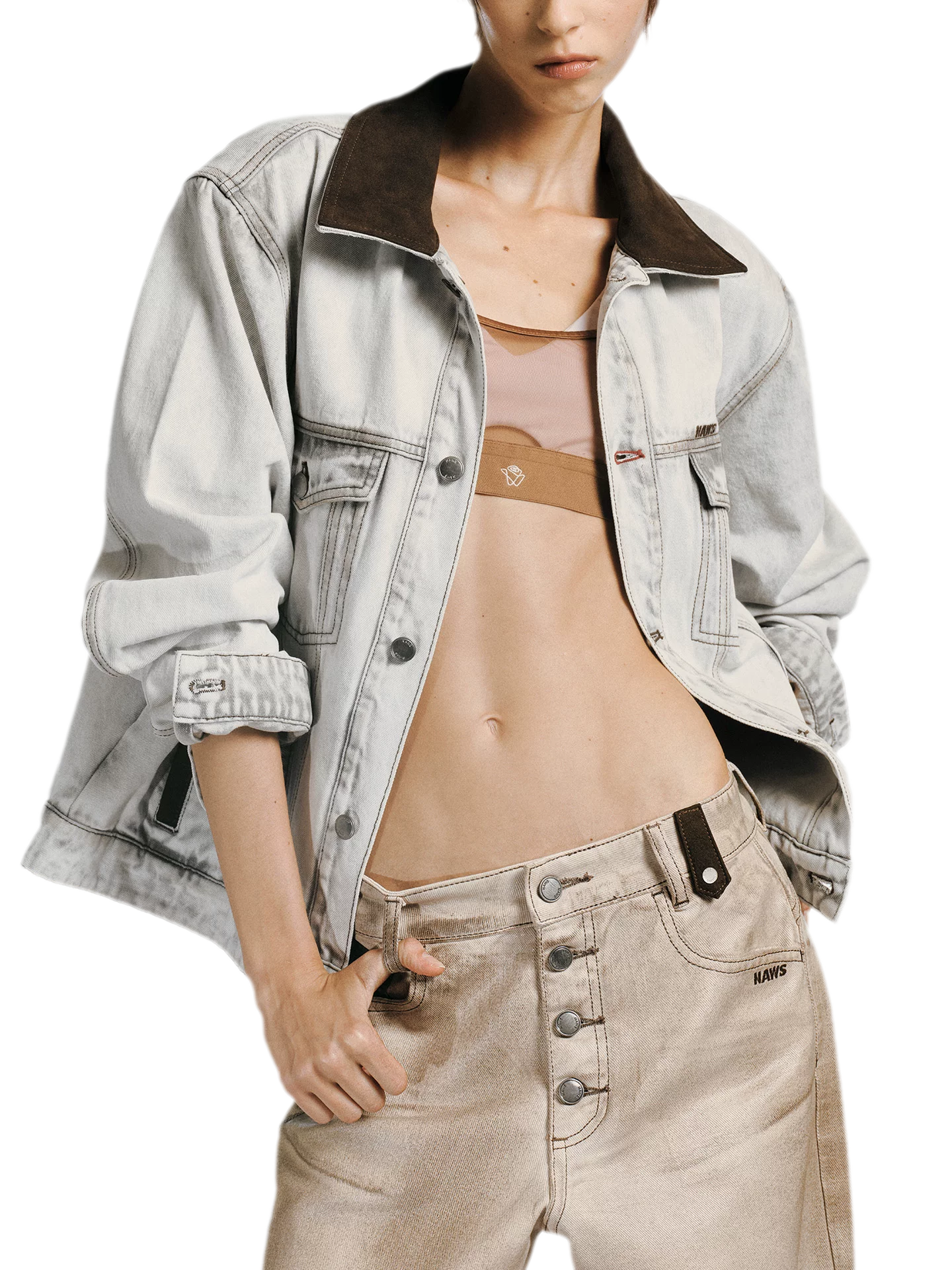 Enzyme Washed Suede-Panel Jacket