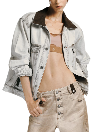 Enzyme Washed Suede-Panel Jacket