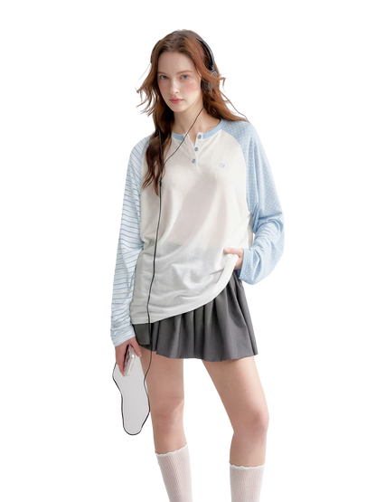 Striped Polka Dot Raglan Sleeve Long Sleeve Pullover