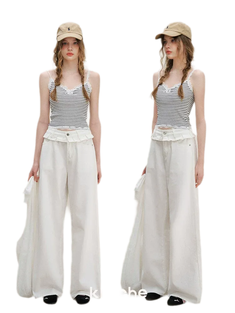 French Lace Trim Striped Camisole