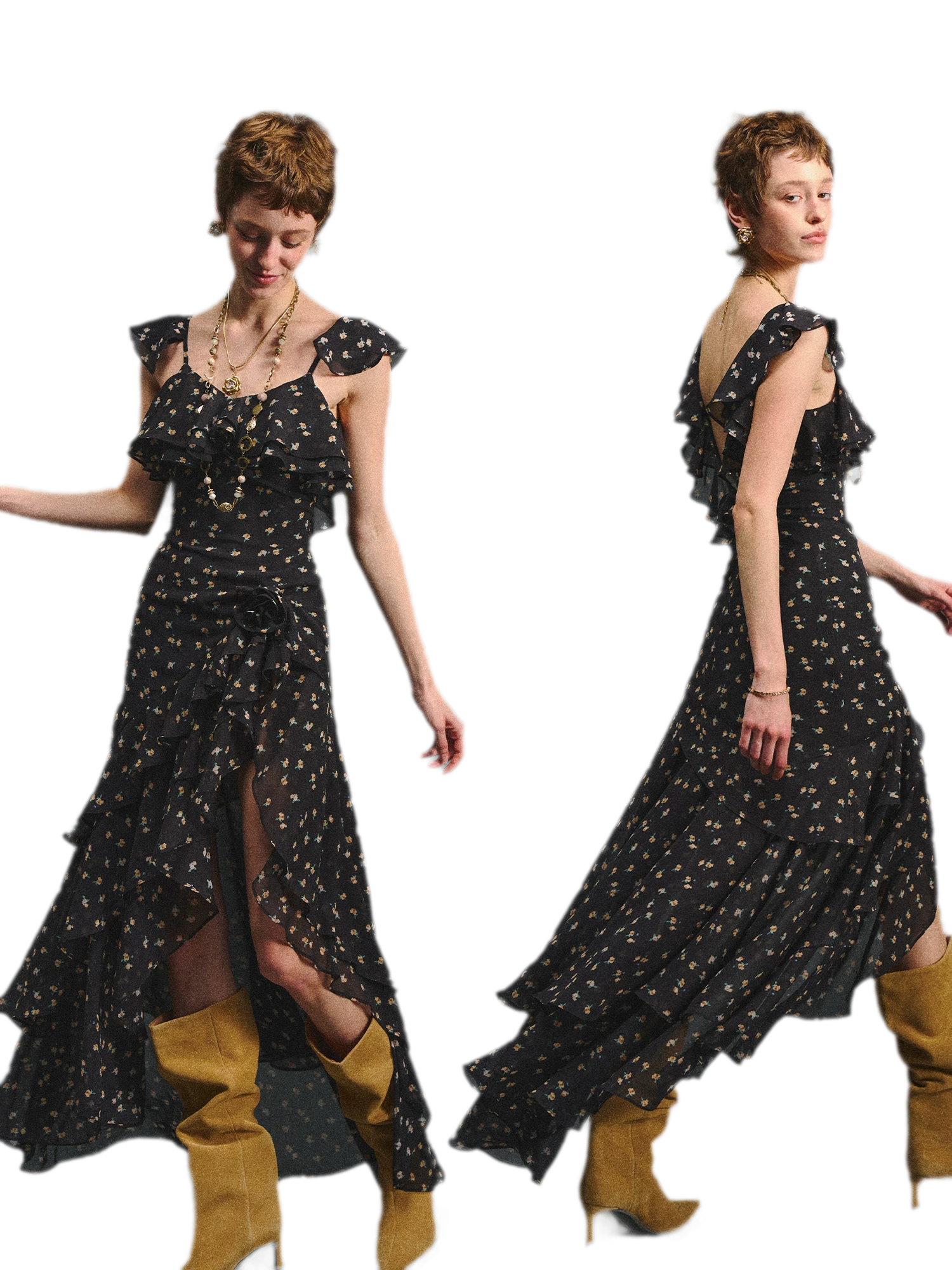 Floral Backless Ruffle Dress