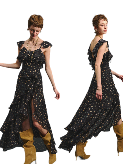 Floral Backless Ruffle Dress