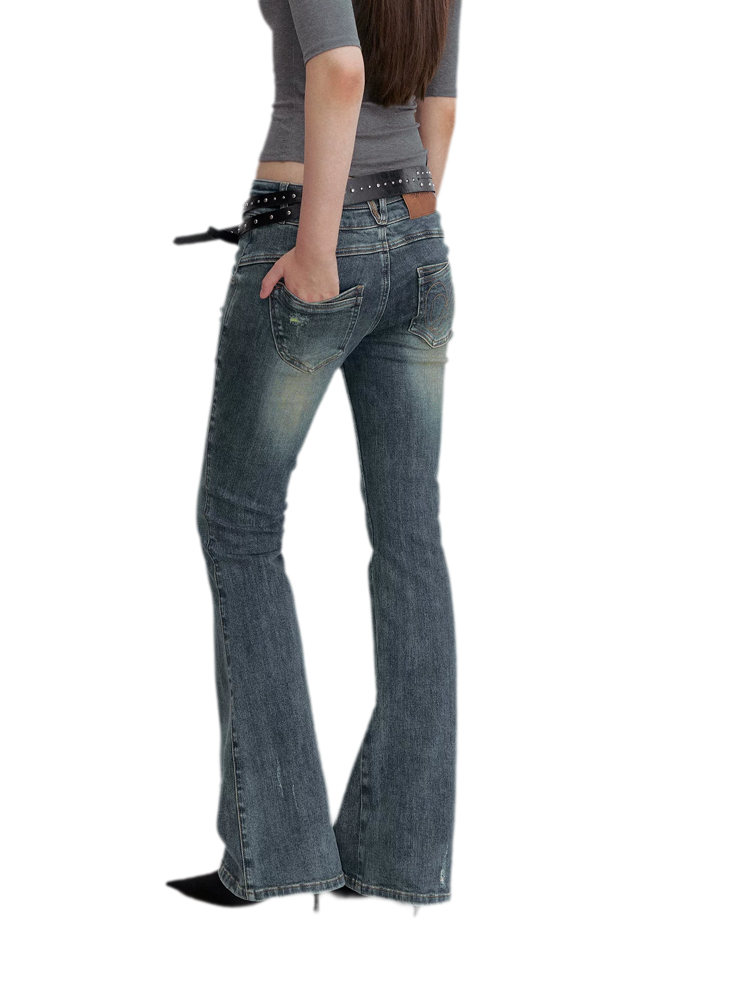 Washed Whisker Flared Jeans