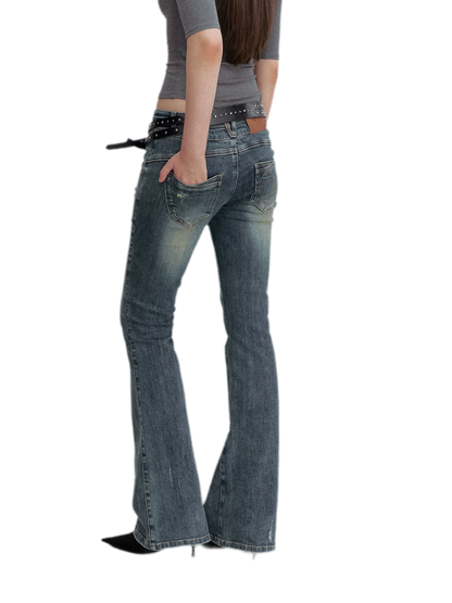 Washed Whisker Flared Jeans