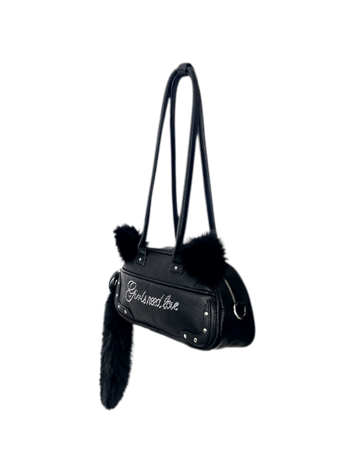 Bolso de mano de piel sintética con pompón de pedrería