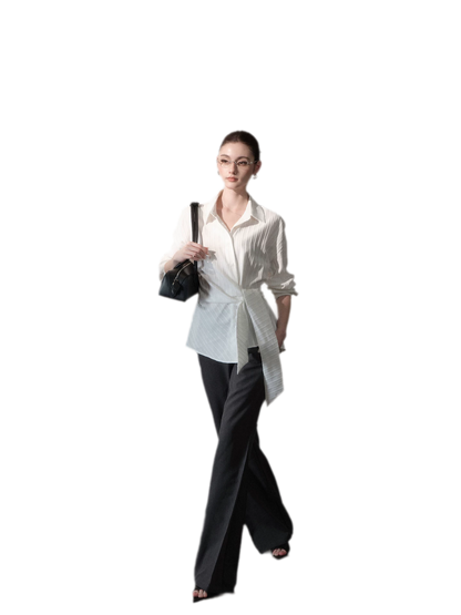 Vertical Striped Tie-Waist Shirt