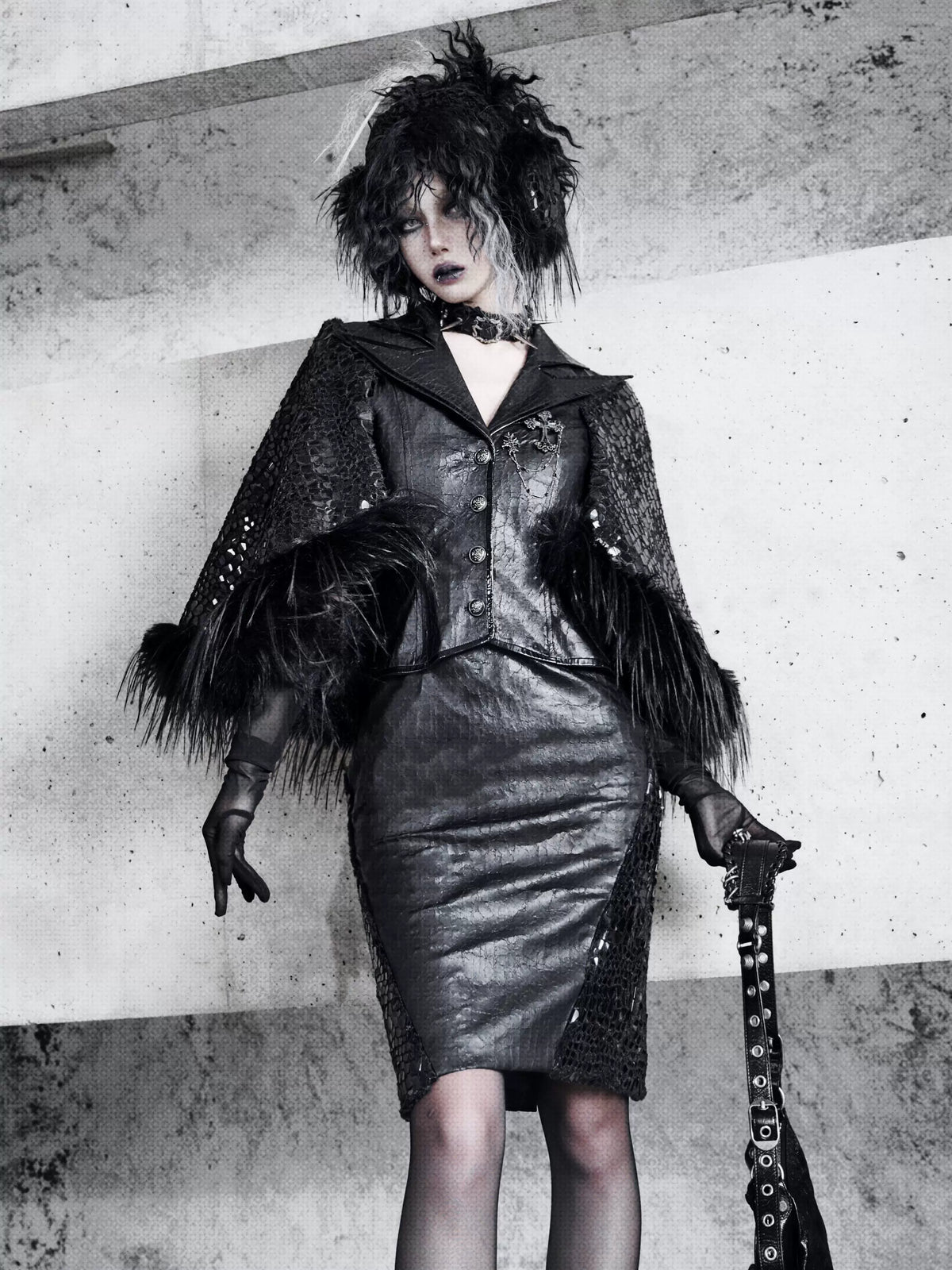Cracked Leather Cape Blazer