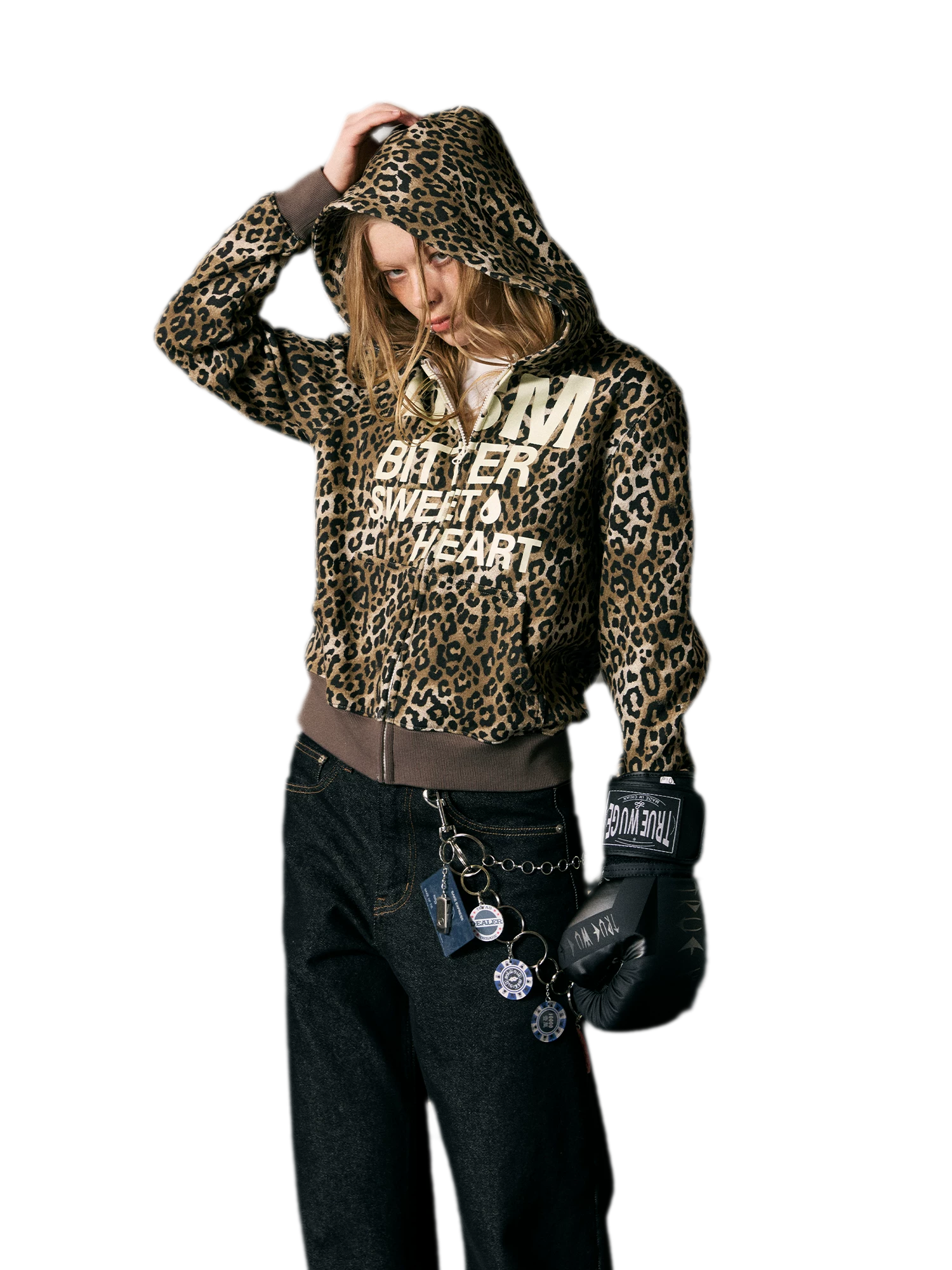 Distressed Leopard Zip Hoodie
