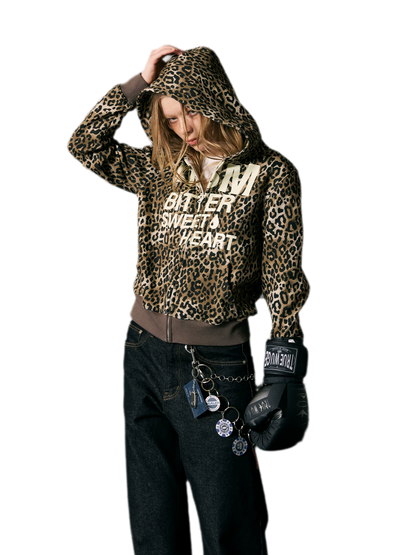 Distressed Leopard Zip Hoodie