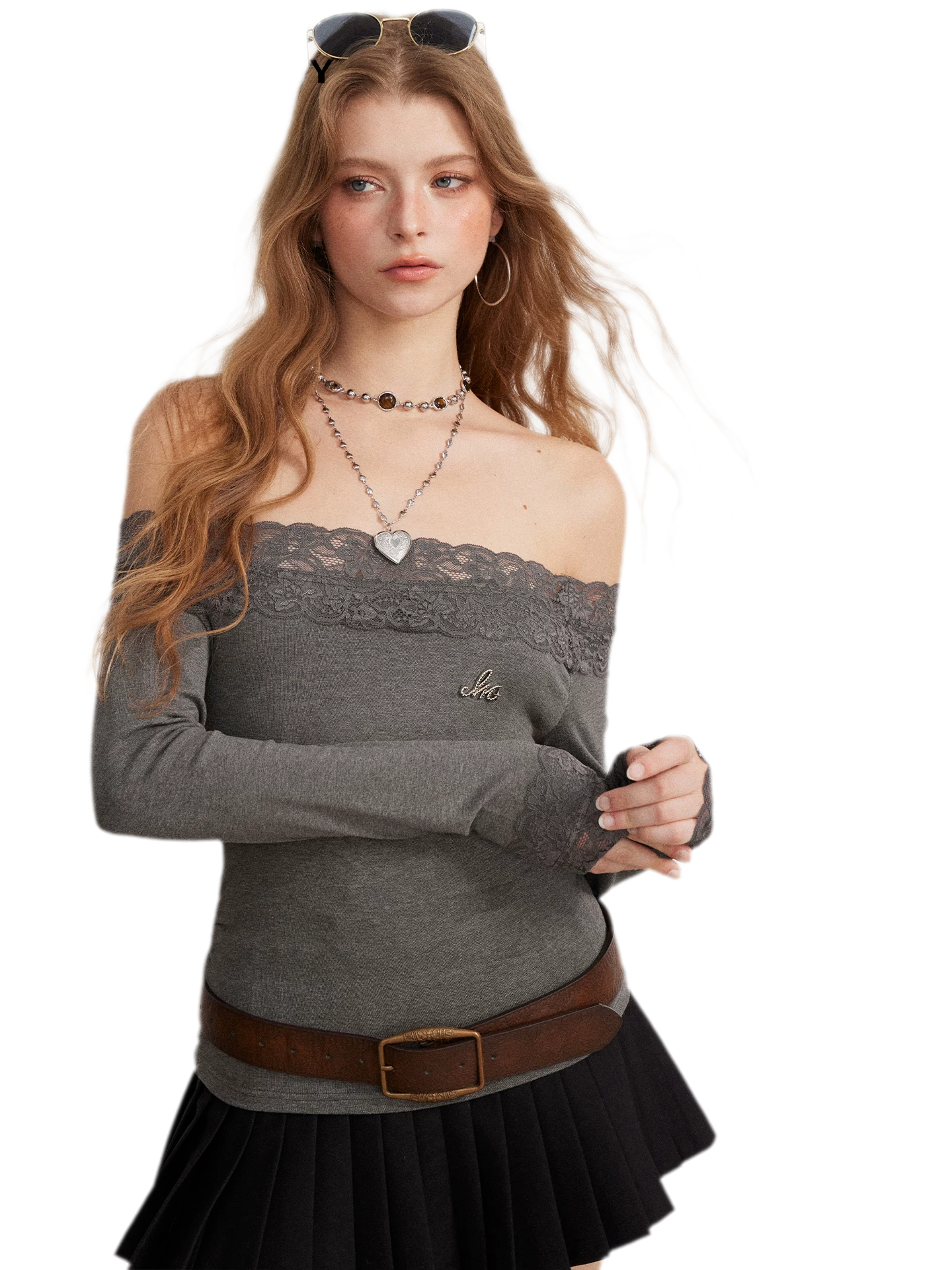 Lace Panel Off-Shoulder T-Shirt