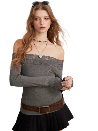Lace Panel Off-Shoulder T-Shirt