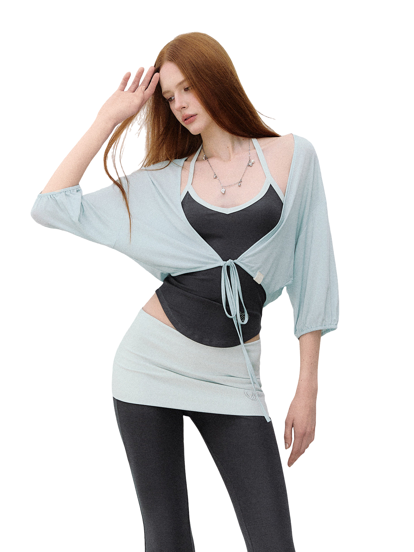 X-line Holiday Set: Cardigan, Rhinestone Vest, Flared Pants