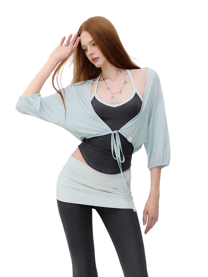 X-line Holiday Set: Cardigan, Rhinestone Vest, Flared Pants