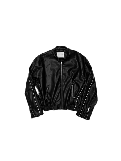 Contrast Trim Cropped PU Jacket