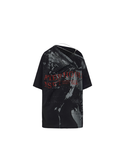Punk T-shirt with Distressed Print and Open Back