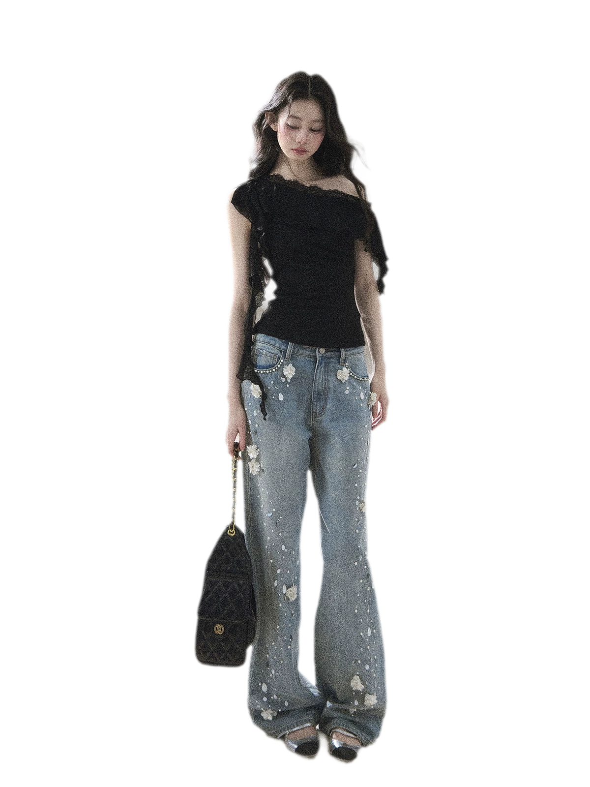 Lace One-Shoulder Crop Tee