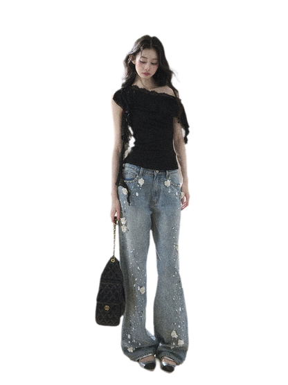 Lace One-Shoulder Crop Tee