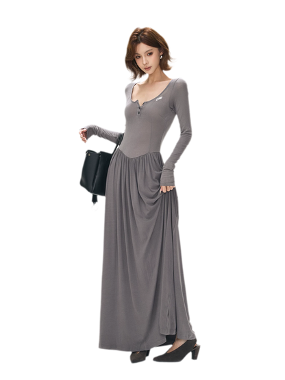 Vintage Square-Neck Paneled Maxi Dress
