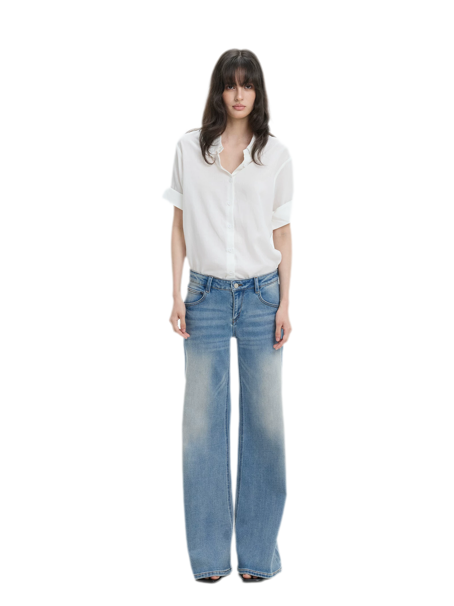 Washed Low-Rise Wide-Leg Jeans