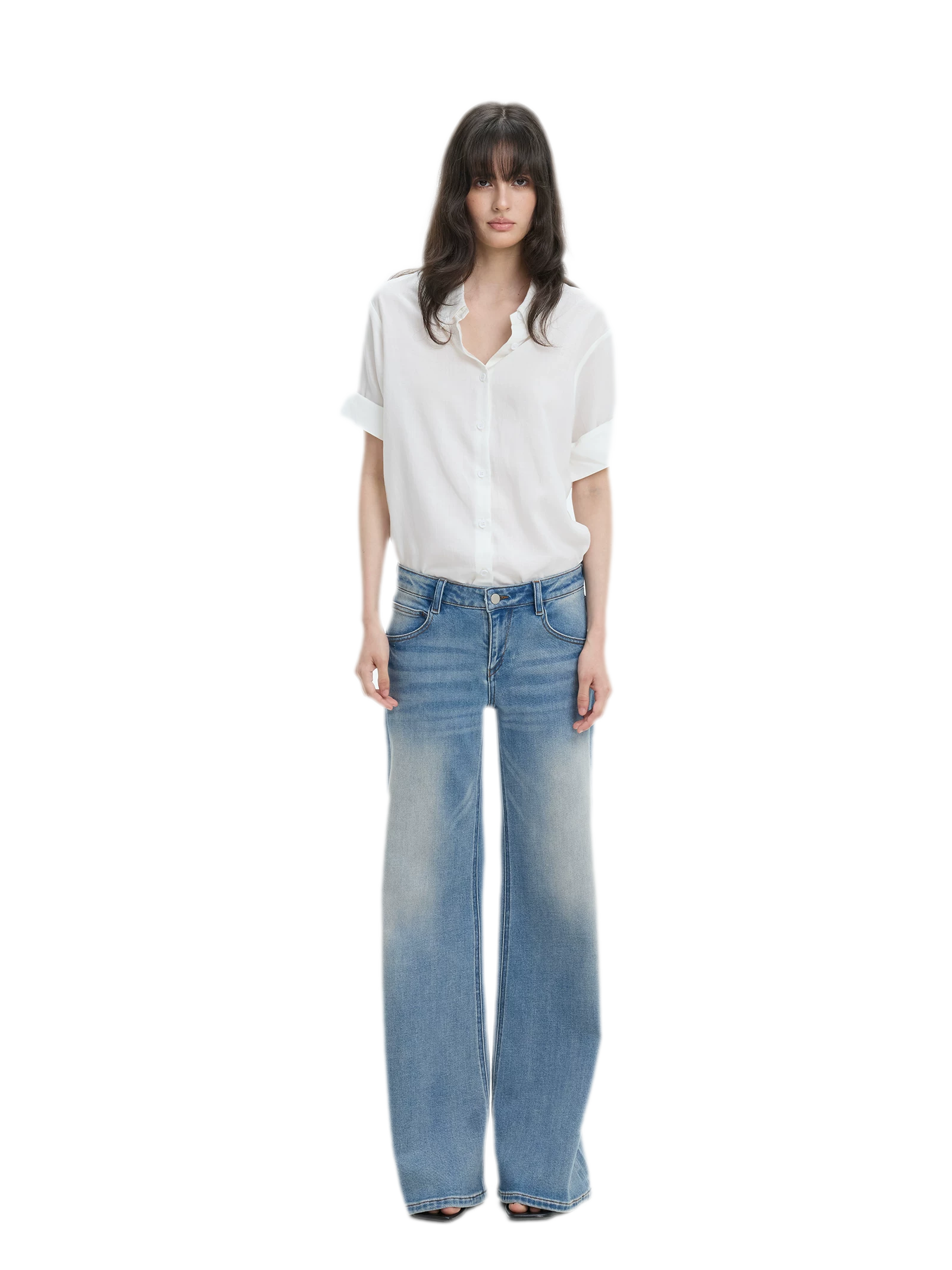 Washed Low-Rise Wide-Leg Jeans