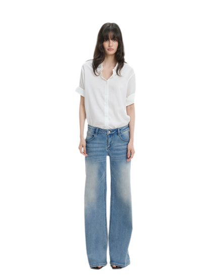 Washed Low-Rise Wide-Leg Jeans