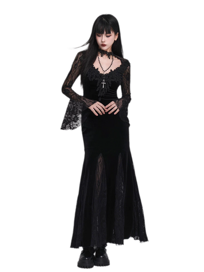 Lace-Sleeve Mermaid Gothic Dress
