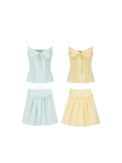 Semi-Sweet Design Bowknot Ruffle Camisole &amp; Skirt Set