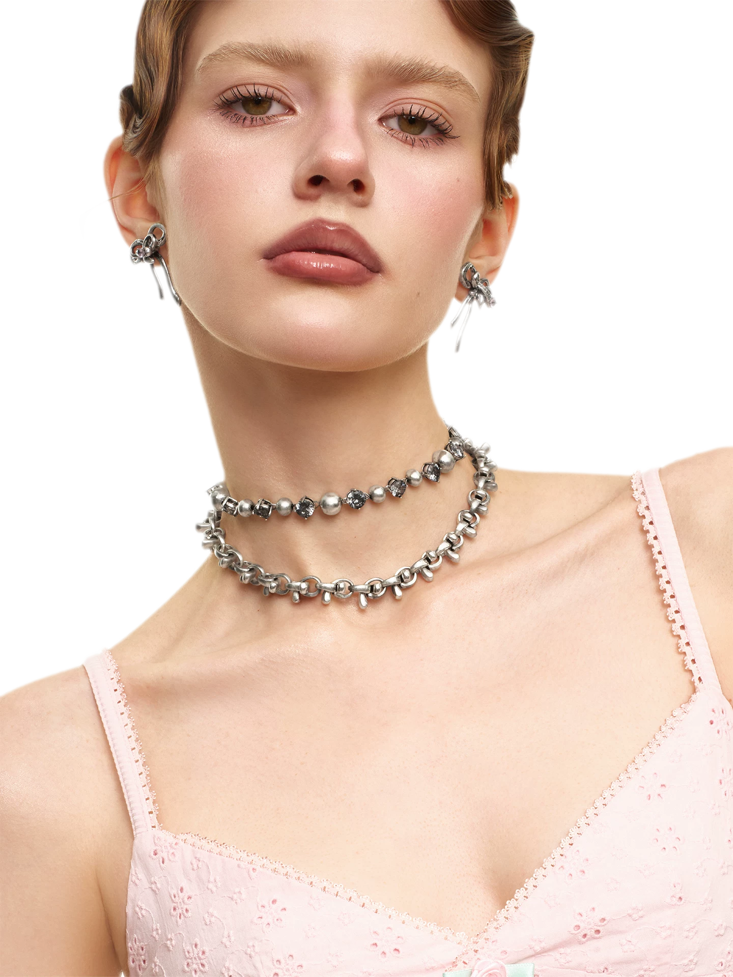 Vintage Bowknot &amp; Zircon Layered Choker