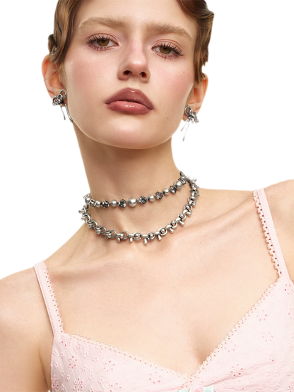Vintage Bowknot &amp; Zircon Layered Choker