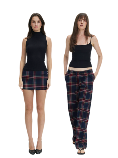 Vintage Plaid Low-Rise Bottoms
