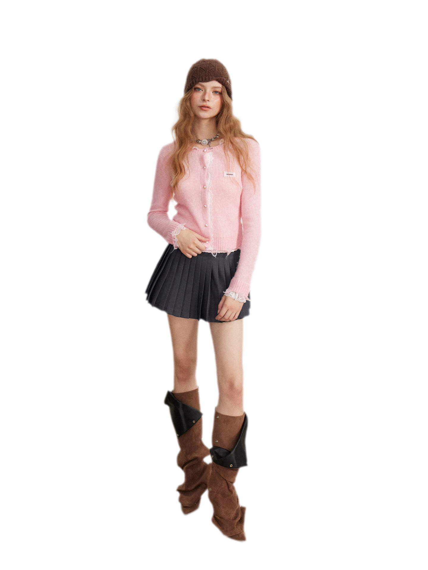 Lace Distressed Cropped Knit Sweater