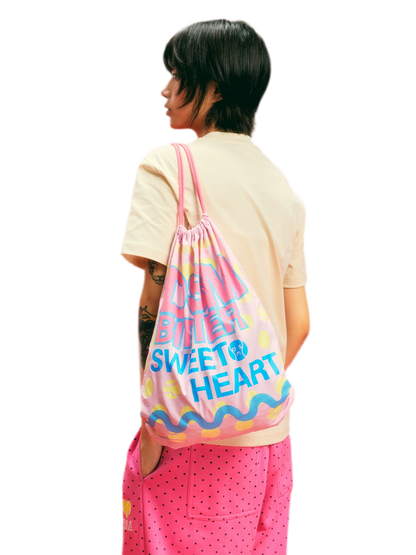 Screen-Printed Drawstring Shoulder Bag