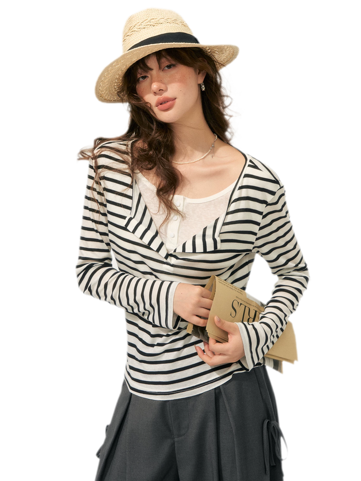 Layered Striped Knit T-Shirt