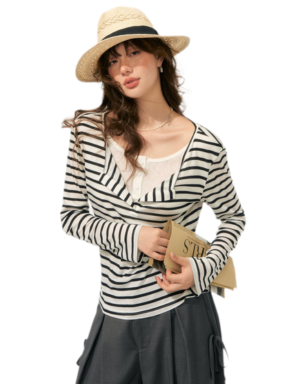Layered Striped Knit T-Shirt